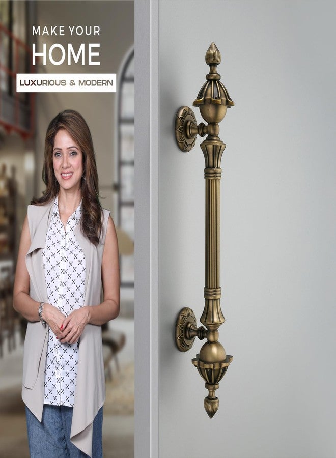 LAPO Pull Handle Lotus Design | 14 Inch Size | Zinc Alloy Antique Finish | Hole to Hole 8 Inch | Durable & Stylish | Elegant Look for Main Doors | Pack of 1 | Rust-Resistant | 3-Year Warranty - Image 3